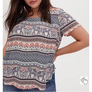 ABBEY - MULTI STRIPE ELEPHANT PRINT GEORGETTE BUTTON BACK BLOUSE